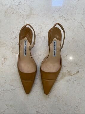 Manolo Blahnik Camel Slingback Kitten Heels
